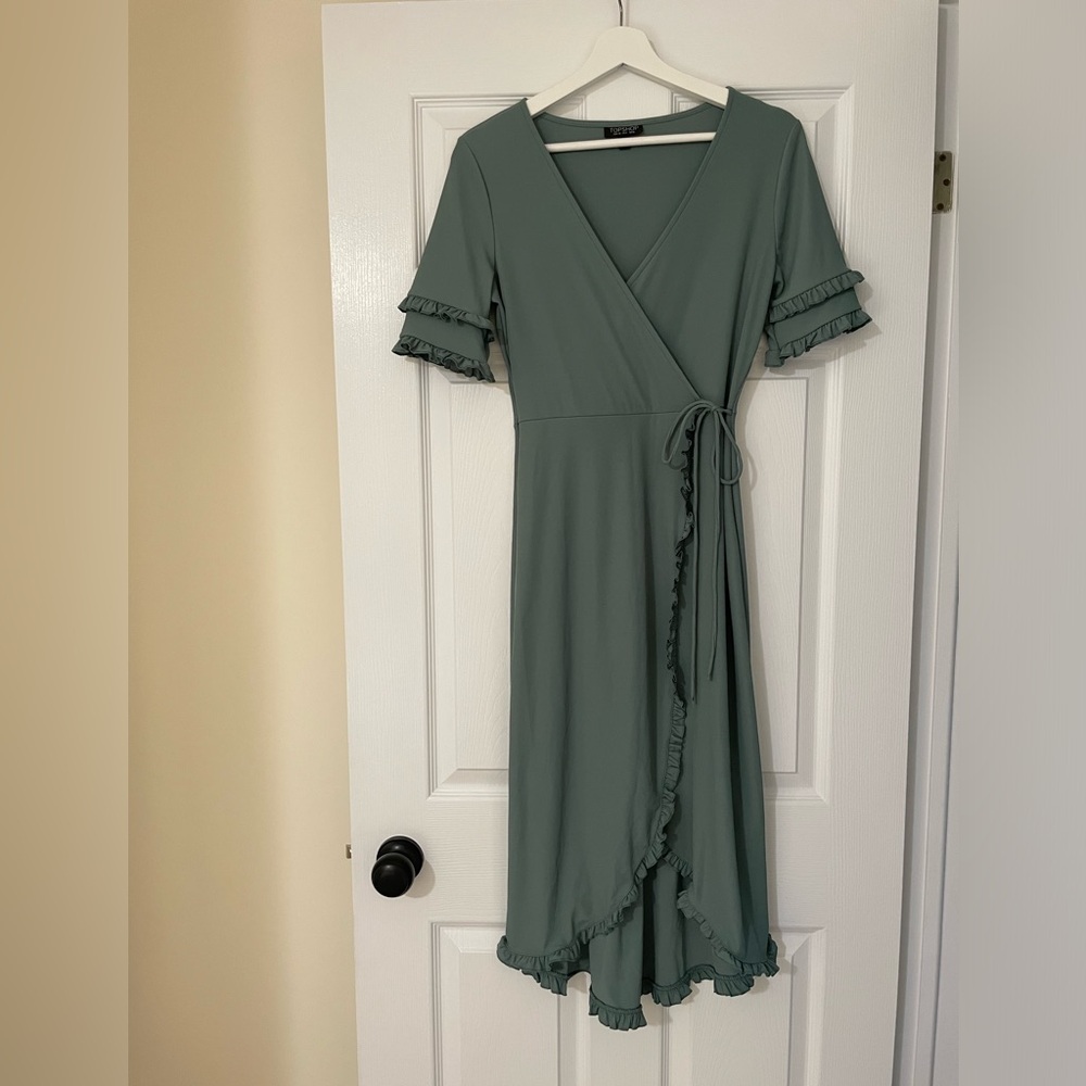 Topshop Light Green Ruffle Wrap Dress